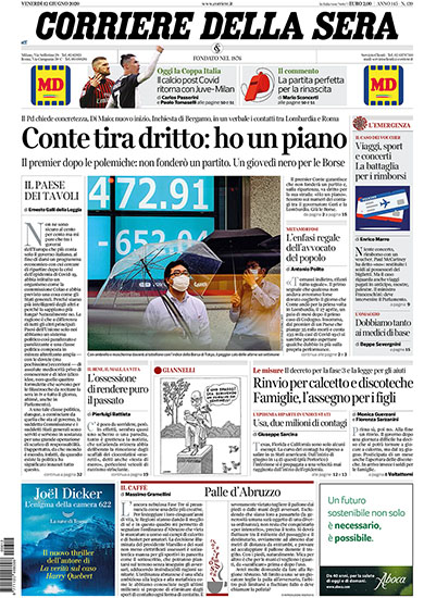 Corriere della Sera n.139 del 12 giugno 2020 - rassegna stampa - Prof. Nicola Sorrentino